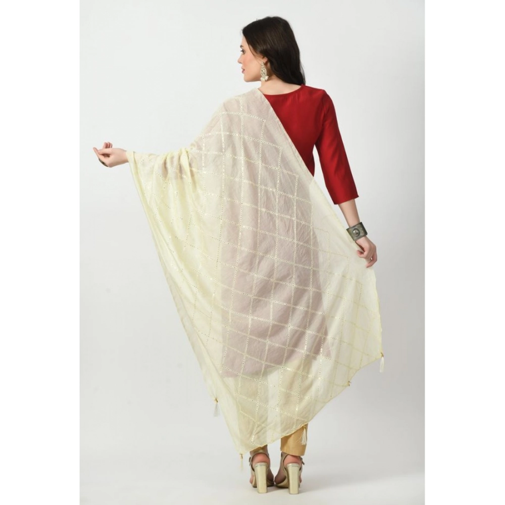 Women's Chanderi Self Design Dupatta (Off White, Length: Free Size) - Image 2