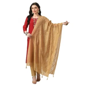 Women's Chanderi Self Design Dupatta (Gold, Length: Free Size)