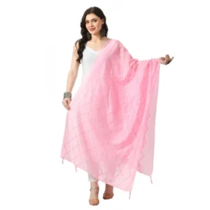 Women's Chanderi Self Design Dupatta (Pink, Length: Free Size)