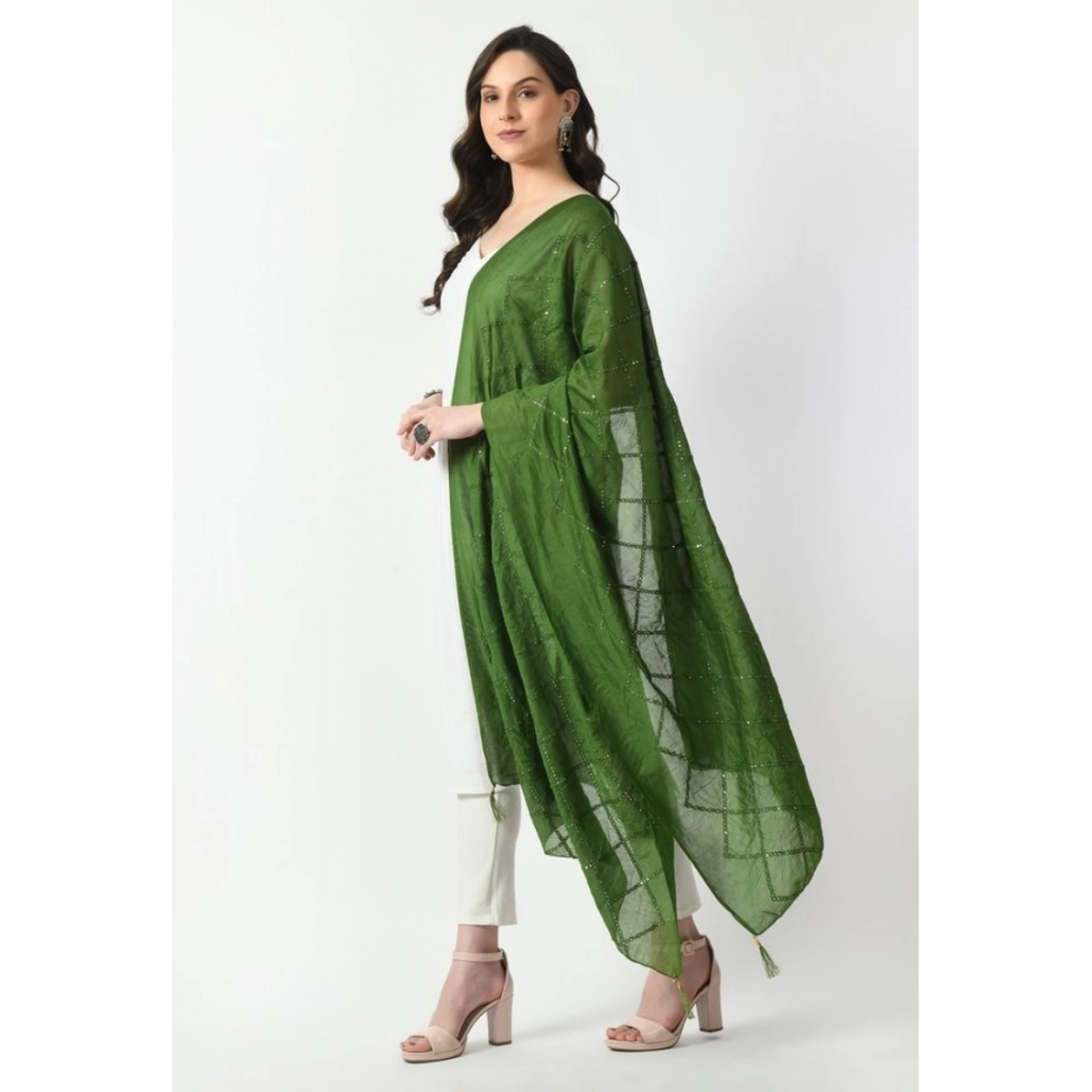 Women's Chanderi Self Design Dupatta (Mehandi, Length: Free Size) - Image 4