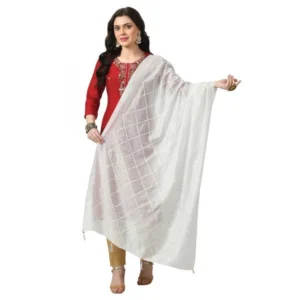 Women's Chanderi Self Design Dupatta (White, Length: Free Size)
