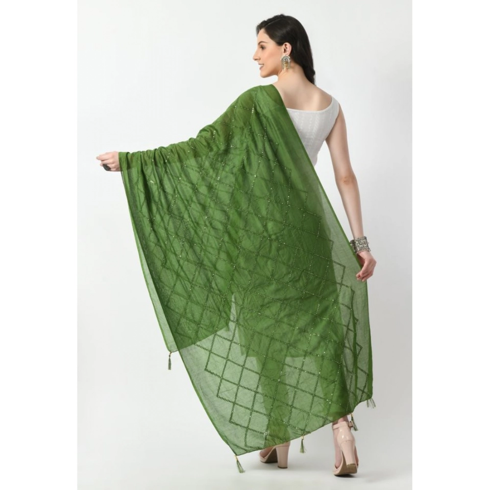 Women's Chanderi Self Design Dupatta (Mehandi, Length: Free Size) - Image 2