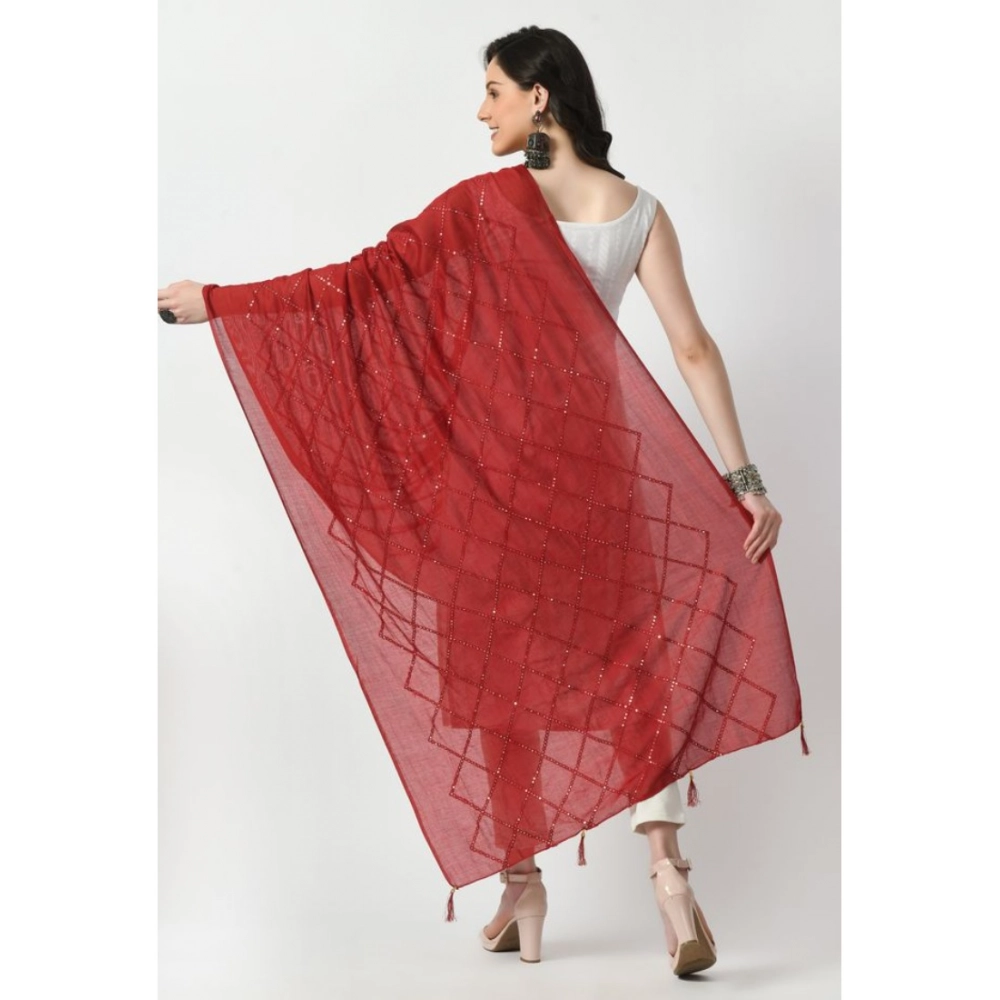 Women's Chanderi Self Design Dupatta (Maroon, Length: Free Size) - Image 2