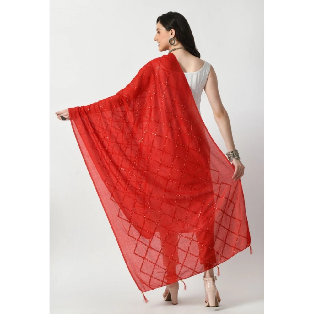 Women's Chanderi Self Design Dupatta (Red, Length: Free Size) - Image 2