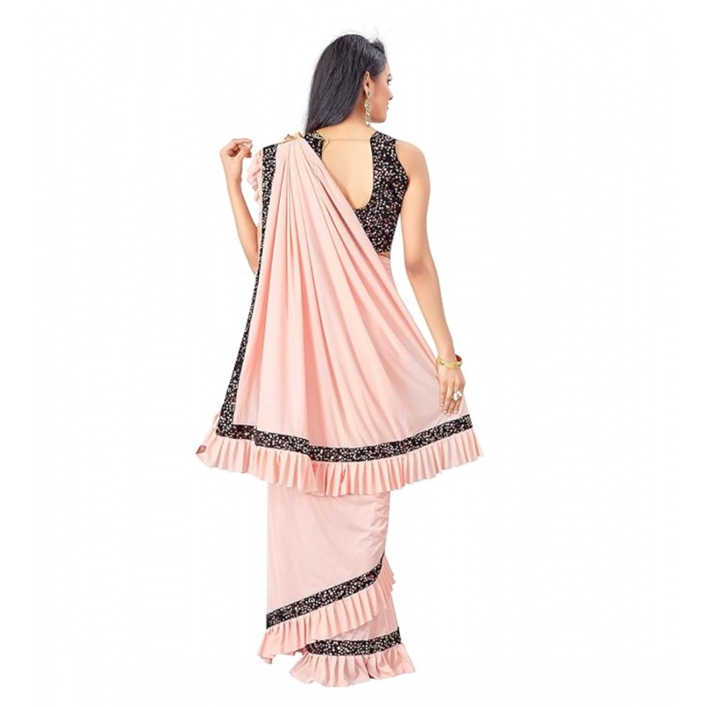 Women's Lycra Solid Saree With Unstitched Blouse (Peach, 5.5 Mtr) - Image 2