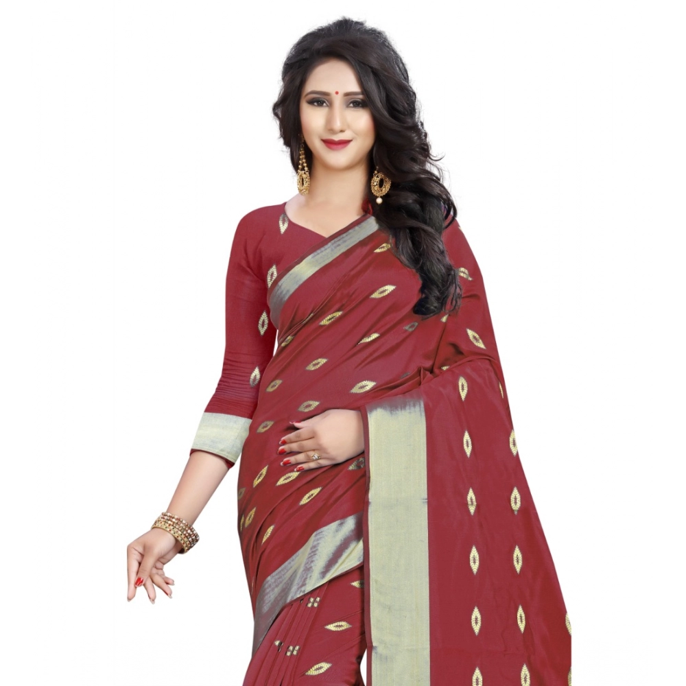 Women's Silk Blend Woven Saree With Unstitched Blouse 5.5Mtr (Red) - Image 4