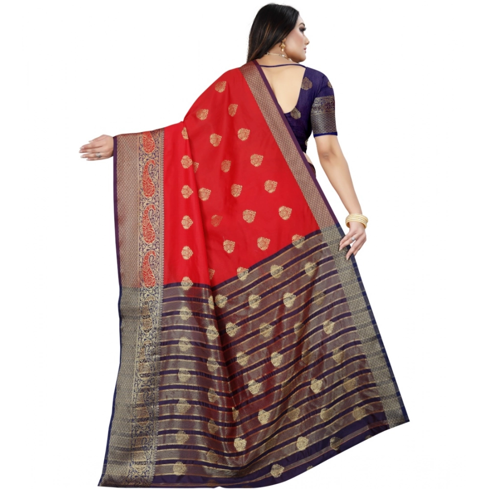 Women's Silk Blend Woven Saree With Unstitched Blouse 5.5Mtr (Purple-Red) - Image 2
