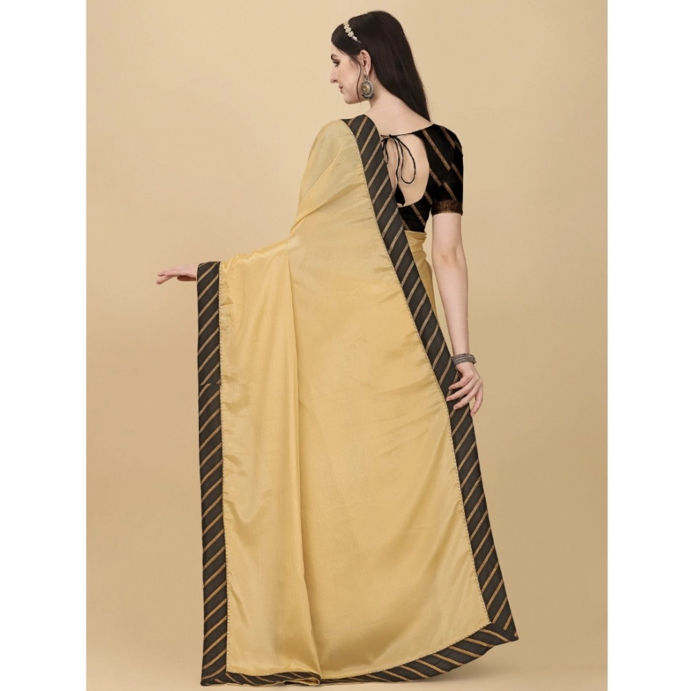 Women's Chiffon Self Design Saree With Unstitched Blouse 5.5Mtr (Yellow) - Image 3