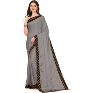 Women's Chiffon Self Design Saree With Unstitched Blouse 5.5Mtr (Silver)