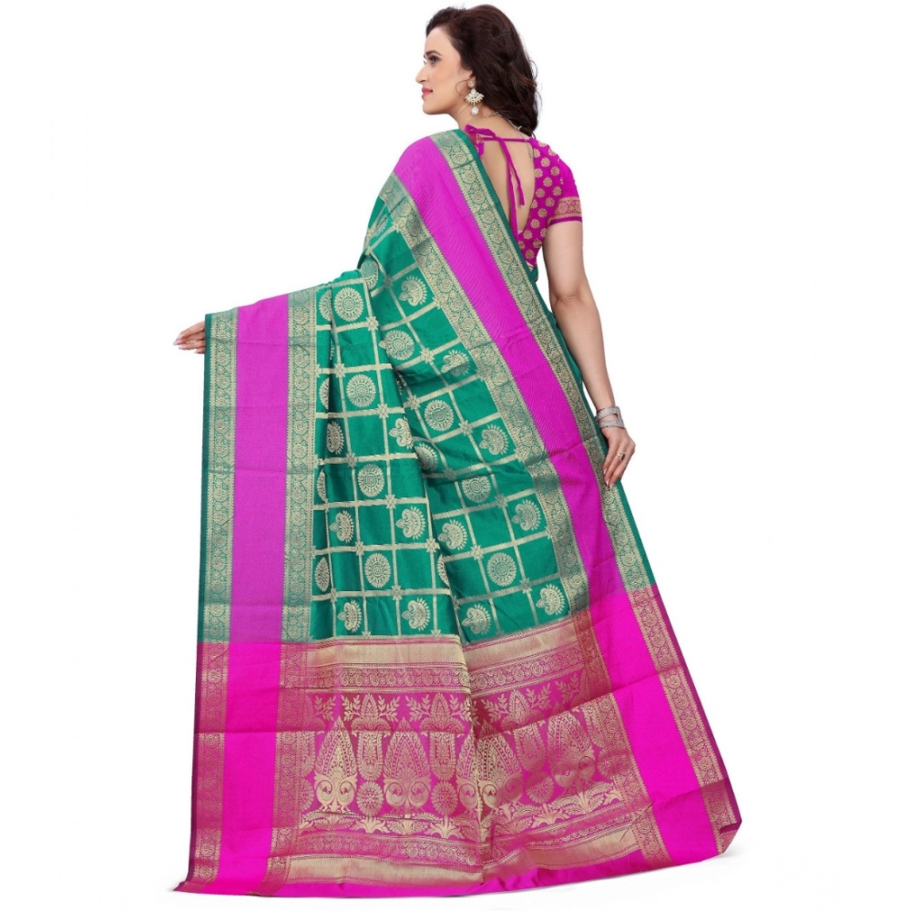 Women's Jacquard Woven Saree With Unstitched Blouse 5.5Mtr (Light Green) - Image 2