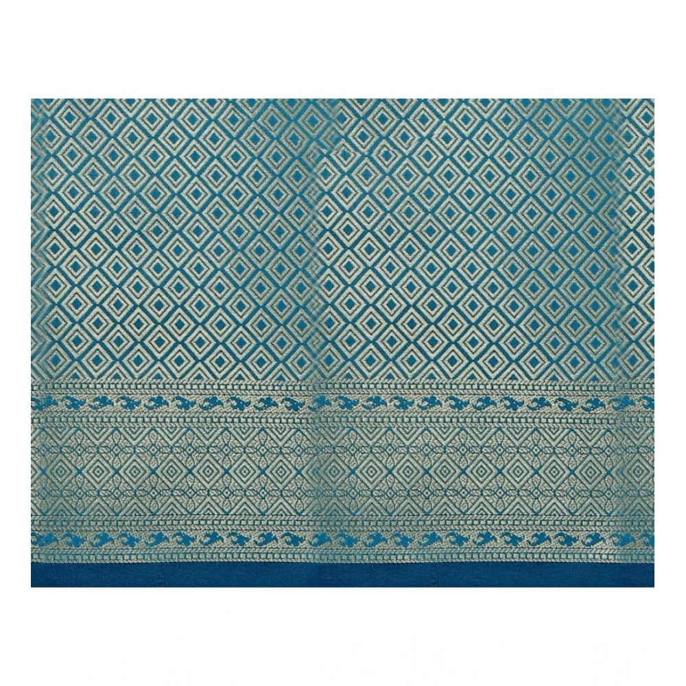 Women's Jacquard Woven Saree With Unstitched Blouse 5.5Mtr (Blue) - Image 3