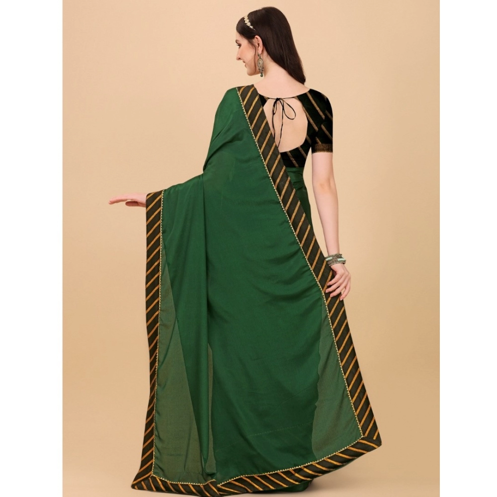 Women's Chiffon Self Design Saree With Unstitched Blouse 5.5Mtr (Green) - Image 2