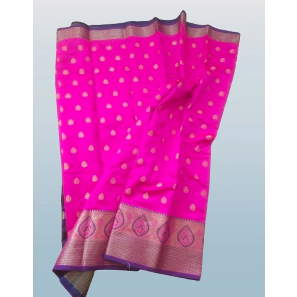 Women's Silk Blend Woven Saree With Unstitched Blouse 5.5Mtr (Pink) - Image 4
