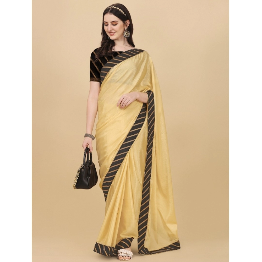 Women's Chiffon Self Design Saree With Unstitched Blouse 5.5Mtr (Yellow) - Image 2