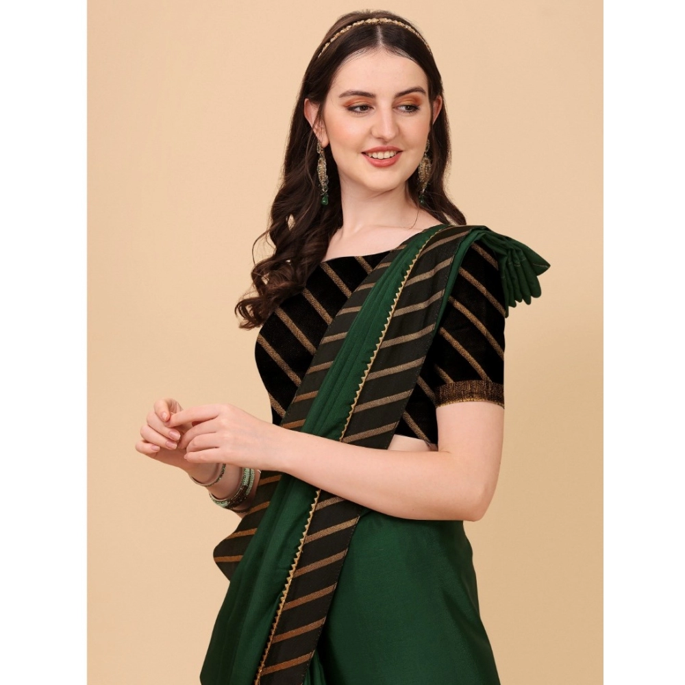 Women's Chiffon Self Design Saree With Unstitched Blouse 5.5Mtr (Green) - Image 3