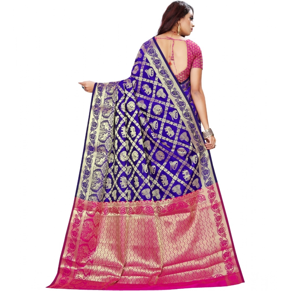 Women's Jacquard Woven Saree With Unstitched Blouse 5.5Mtr (Blue) - Image 3