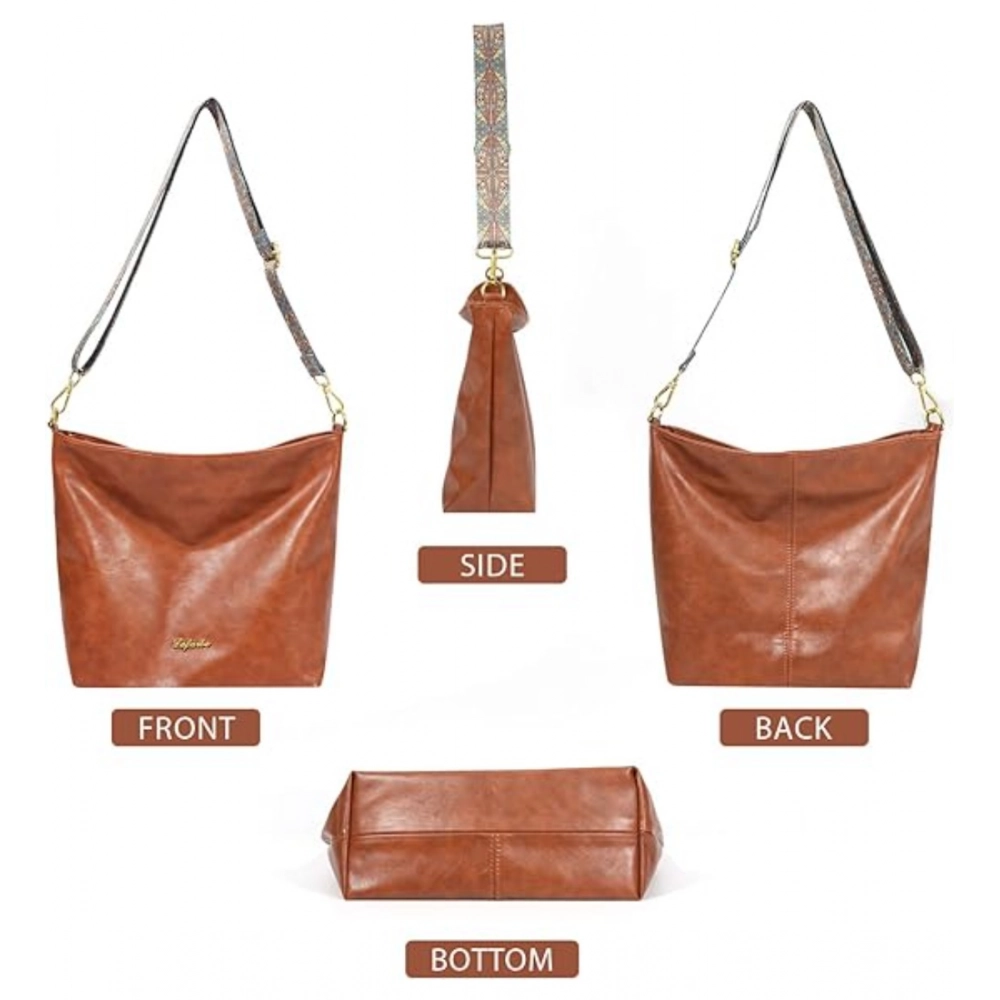 Women's PU Leather Medium Sling bag Zipper Handbag (Brown) - Image 2
