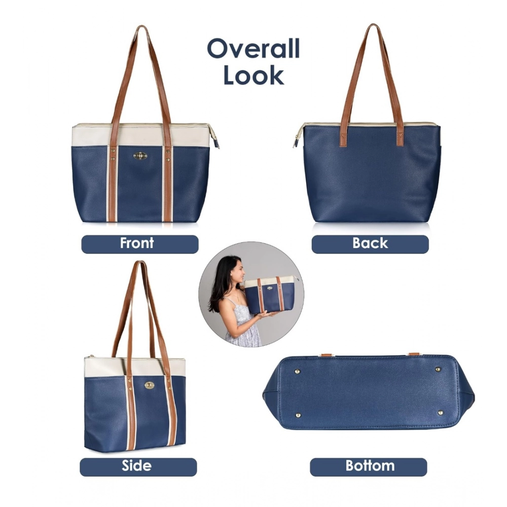 Women's Faux Leather Large Shoulder Zipper Handbag (Dark Blue) - Image 2
