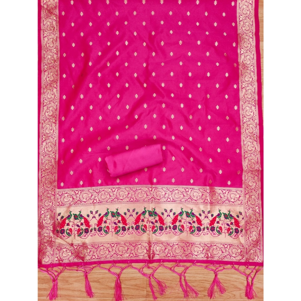 Women's Banarasi Silk Printed Unstitched Salwar Suit Material With Dupatta (Pink, 3Mtrs) - Image 3