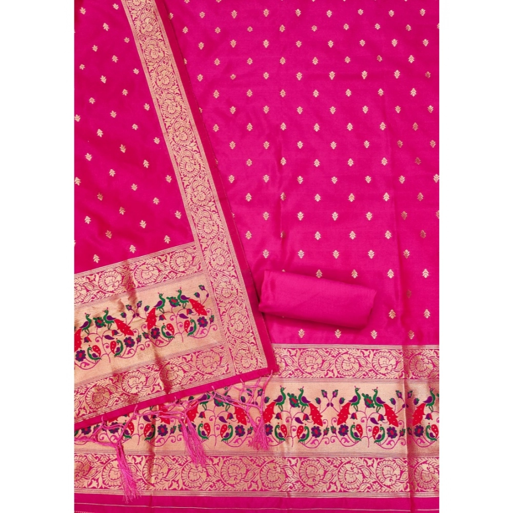 Women's Banarasi Silk Printed Unstitched Salwar Suit Material With Dupatta (Pink, 3Mtrs) - Image 4