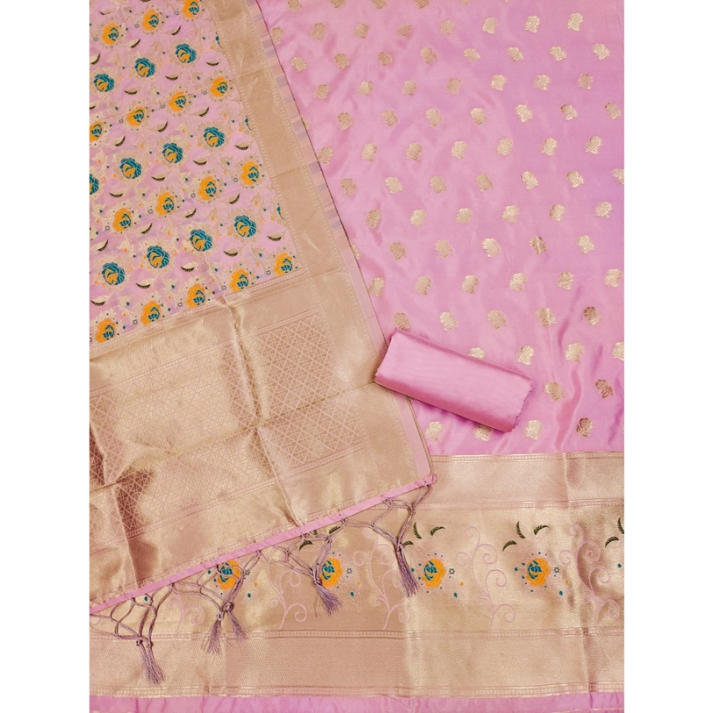 Women's Banarasi Silk Printed Unstitched Salwar Suit Material With Dupatta (Pink, 3Mtrs) - Image 4