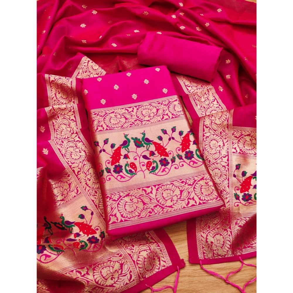 Women's Banarasi Silk Printed Unstitched Salwar Suit Material With Dupatta (Pink, 3Mtrs) - Image 2
