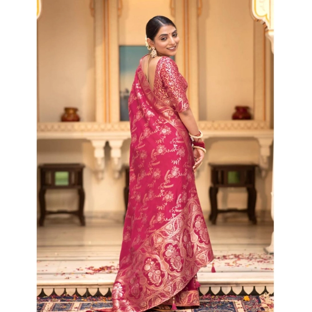 Women's Silk Printed Saree With Unstitched Blouse 5.5Mtr (Pink) - Image 2