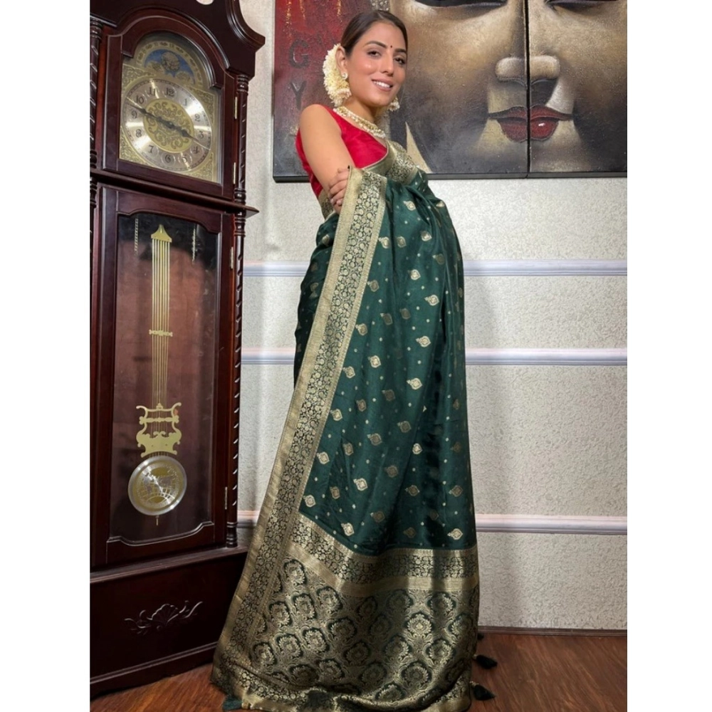 Women's Silk Printed Saree With Unstitched Blouse 5.5Mtr (Green) - Image 2