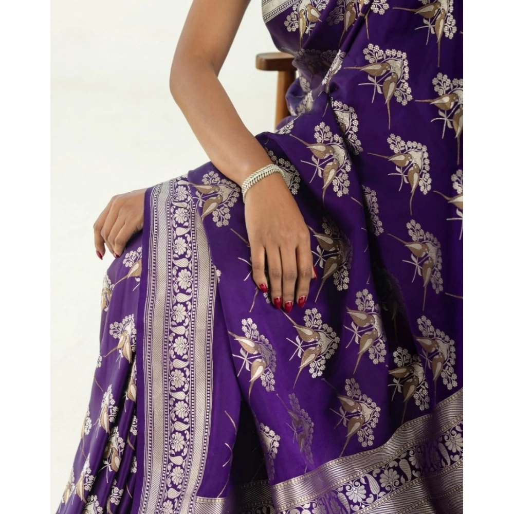 Women's Silk Printed Saree With Unstitched Blouse 5.5Mtr (Purple) - Image 3