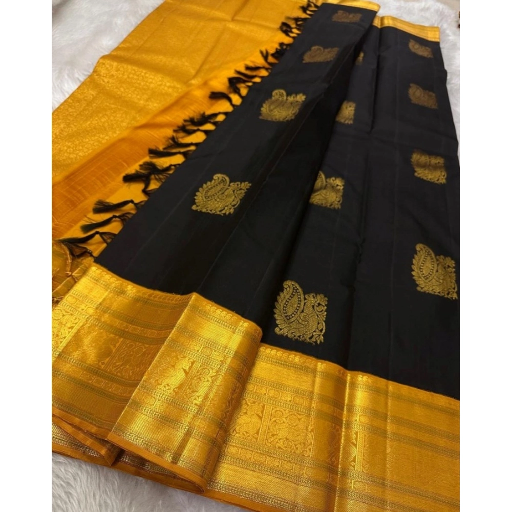 Women's Silk Printed Saree With Unstitched Blouse 5.5Mtr (Black) - Image 2
