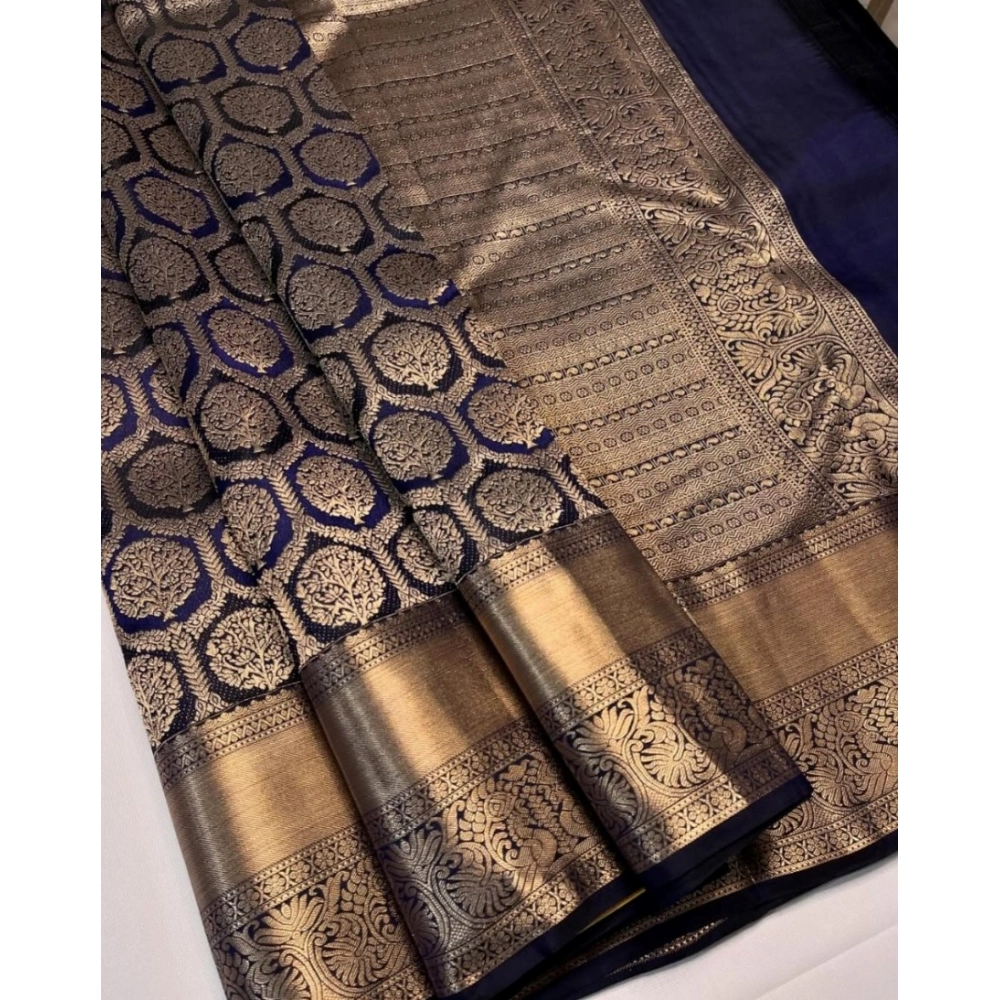 Women's Silk Printed Saree With Unstitched Blouse 5.5Mtr (Navy Blue) - Image 2