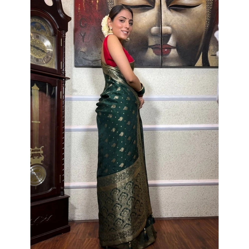 Women's Silk Printed Saree With Unstitched Blouse 5.5Mtr (Green) - Image 3