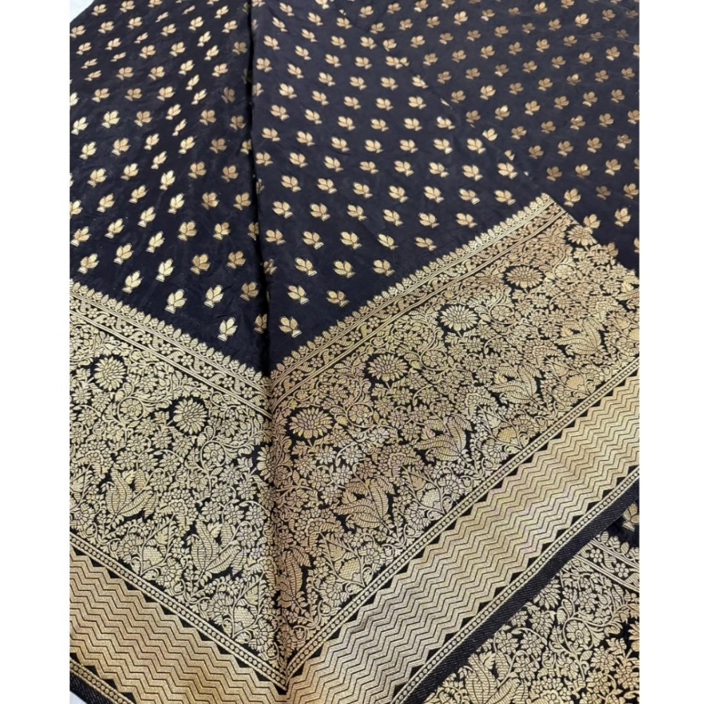 Women's Silk Printed Saree With Unstitched Blouse 5.5Mtr (Black) - Image 3
