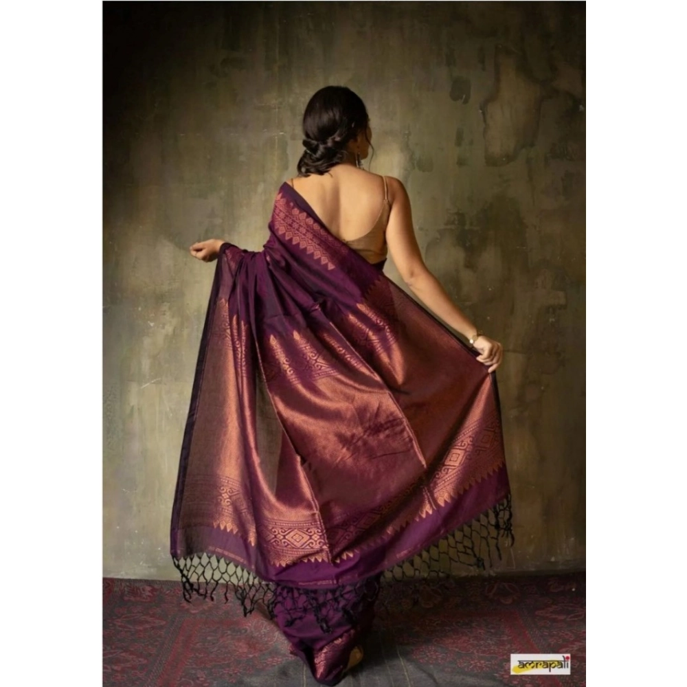 Women's Silk Printed Saree With Unstitched Blouse 5.5Mtr (Wine) - Image 2