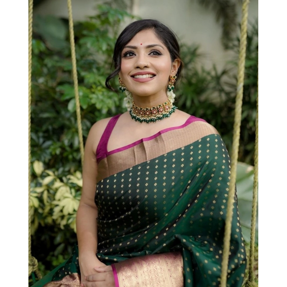 Women's Silk Printed Saree With Unstitched Blouse 5.5Mtr (Green) - Image 2