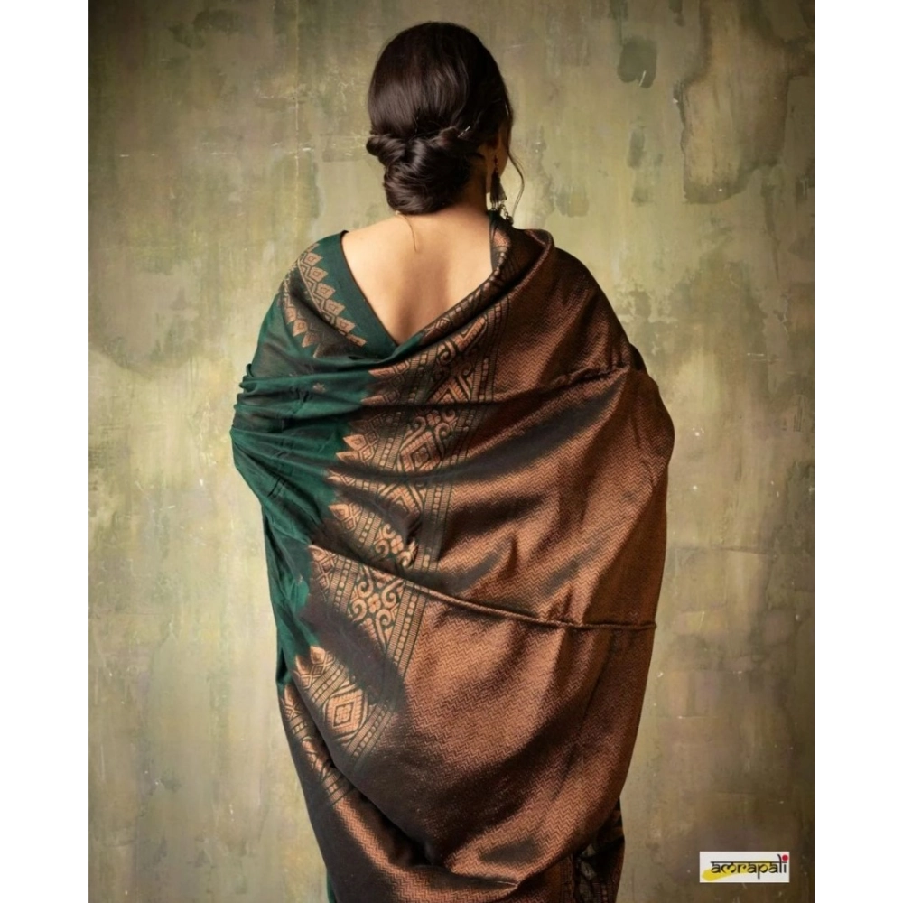 Women's Silk Printed Saree With Unstitched Blouse 5.5Mtr (Green) - Image 3