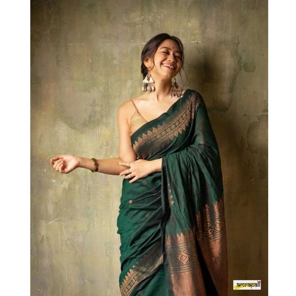 Women's Silk Printed Saree With Unstitched Blouse 5.5Mtr (Green) - Image 2