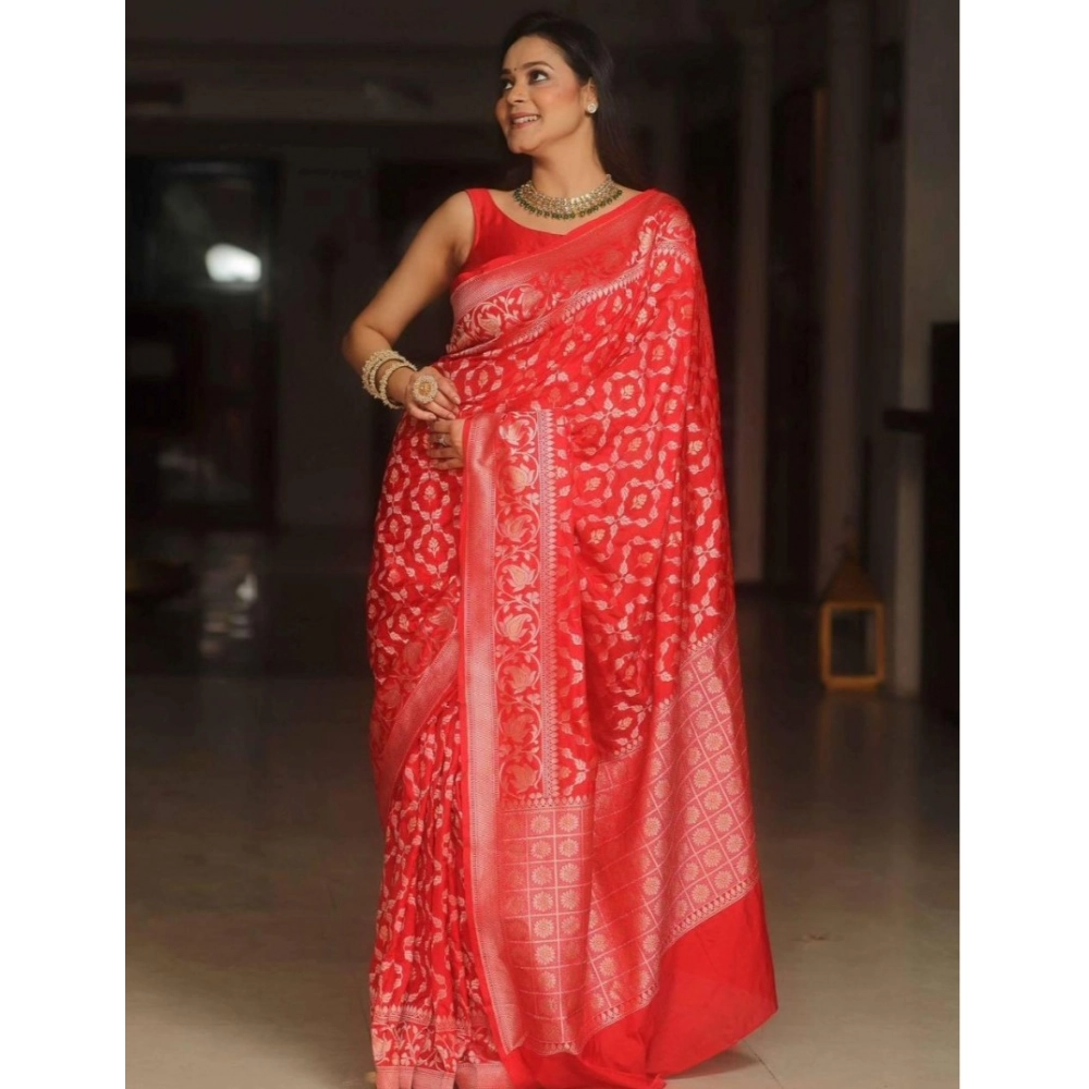 Women's Silk Printed Saree With Unstitched Blouse 5.5Mtr (Orange) - Image 2