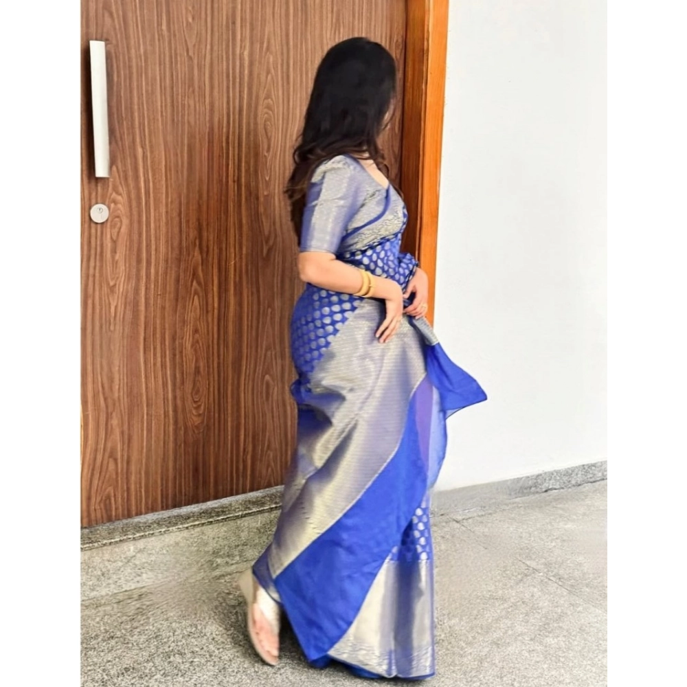 Women's Silk Printed Saree With Unstitched Blouse 5.5Mtr (Royal Blue) - Image 2