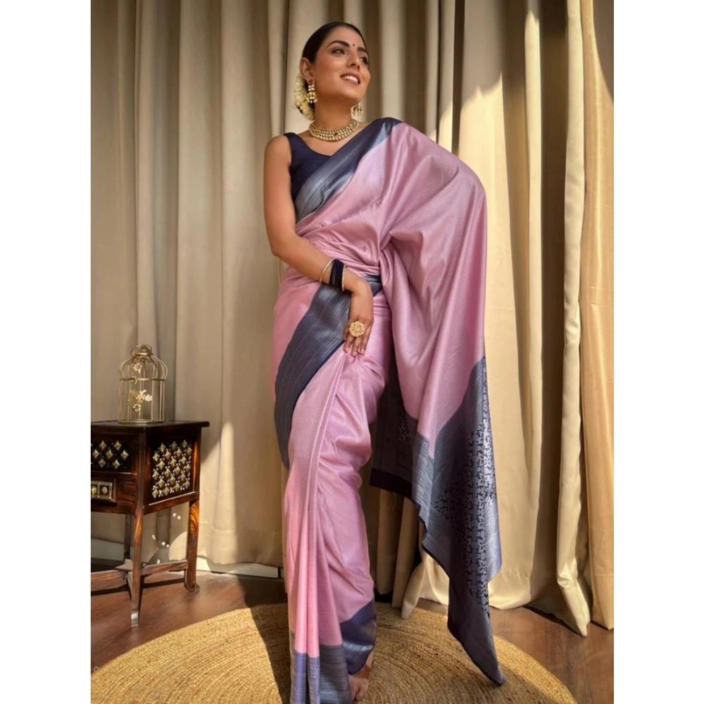 Women's Silk Printed Saree With Unstitched Blouse 5.5Mtr (Pink) - Image 2