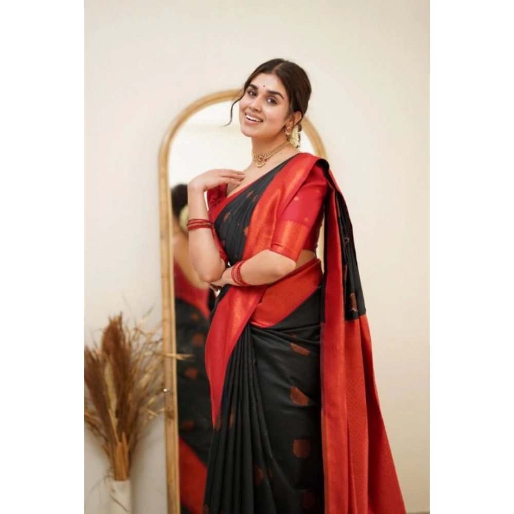 Women's Silk Printed Saree With Unstitched Blouse 5.5Mtr (Black) - Image 2
