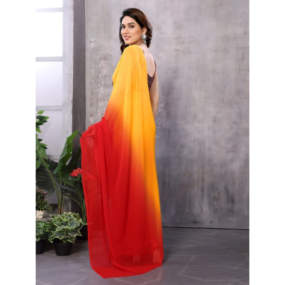 Women's Small Lace Georgette Solid Ready-to-Wear Saree With Unstitched Blouse 5.5 Mtr (Red-Orange) - Image 2