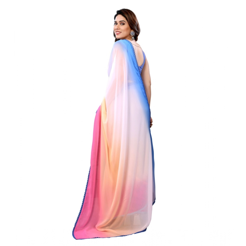 Women's Small Lace Georgette Solid Ready-to-Wear Saree With Unstitched Blouse 5.5 Mtr (Multicolor) - Image 2