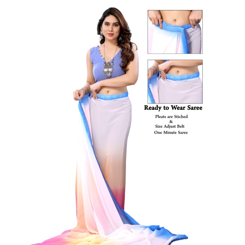 Women's Small Lace Georgette Solid Ready-to-Wear Saree With Unstitched Blouse 5.5 Mtr (Multicolor) - Image 3