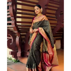 Women's Silk Printed Saree With Unstitched Blouse 5.5Mtr (Green)