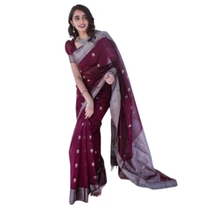 Women's Cotton Printed Saree With Unstitched Blouse 5.5Mtr (Maroon)