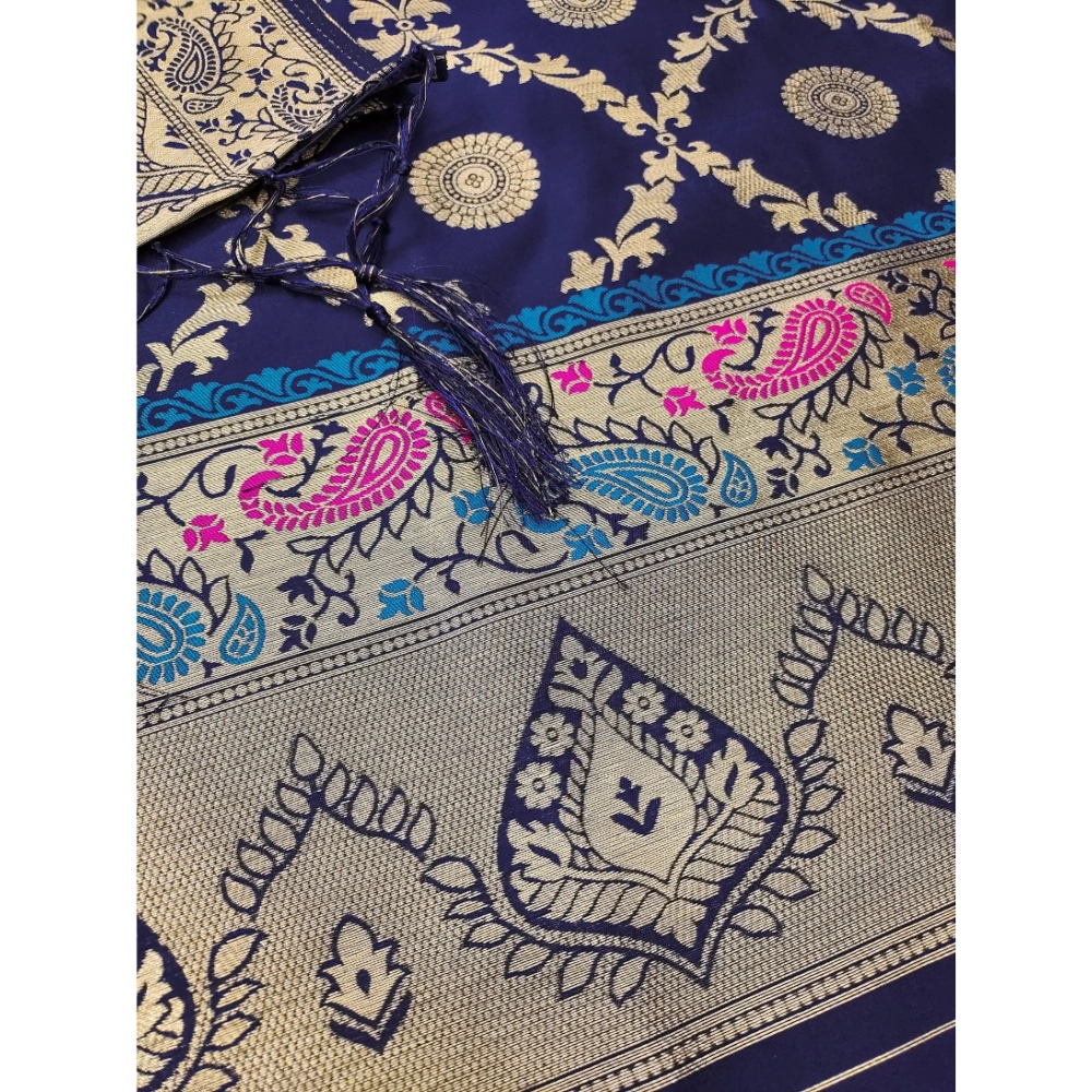 Women's Banarasi Silk Printed Unstitched Salwar Suit Material With Dupatta (Navy Blue, 3Mtrs) - Image 4
