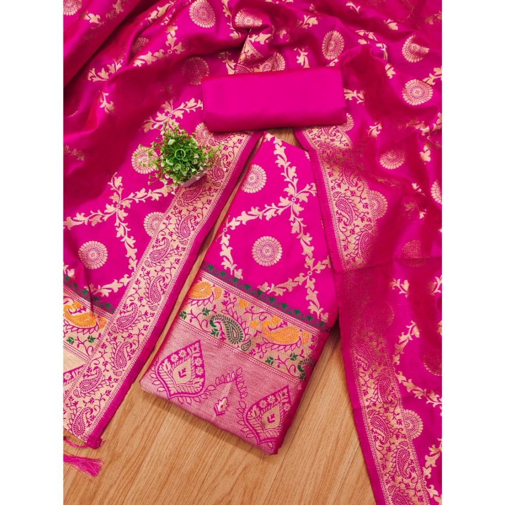 Women's Banarasi Silk Printed Unstitched Salwar Suit Material With Dupatta (Pink, 3Mtrs) - Image 2