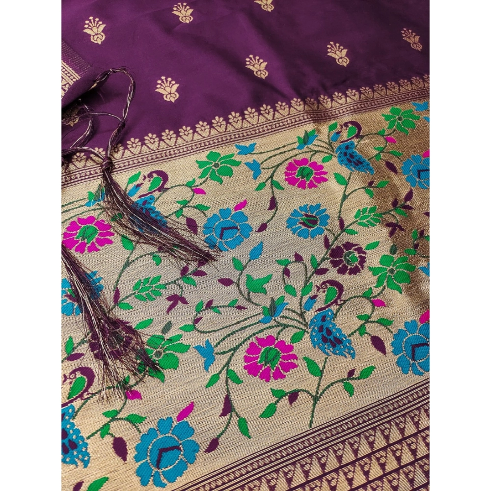 Women's Banarasi Silk Printed Unstitched Salwar Suit Material With Dupatta (Wine, 3Mtrs) - Image 4