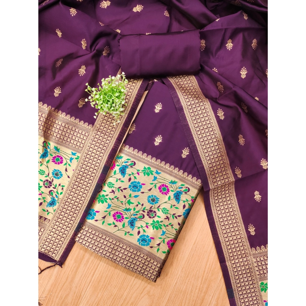 Women's Banarasi Silk Printed Unstitched Salwar Suit Material With Dupatta (Wine, 3Mtrs) - Image 2